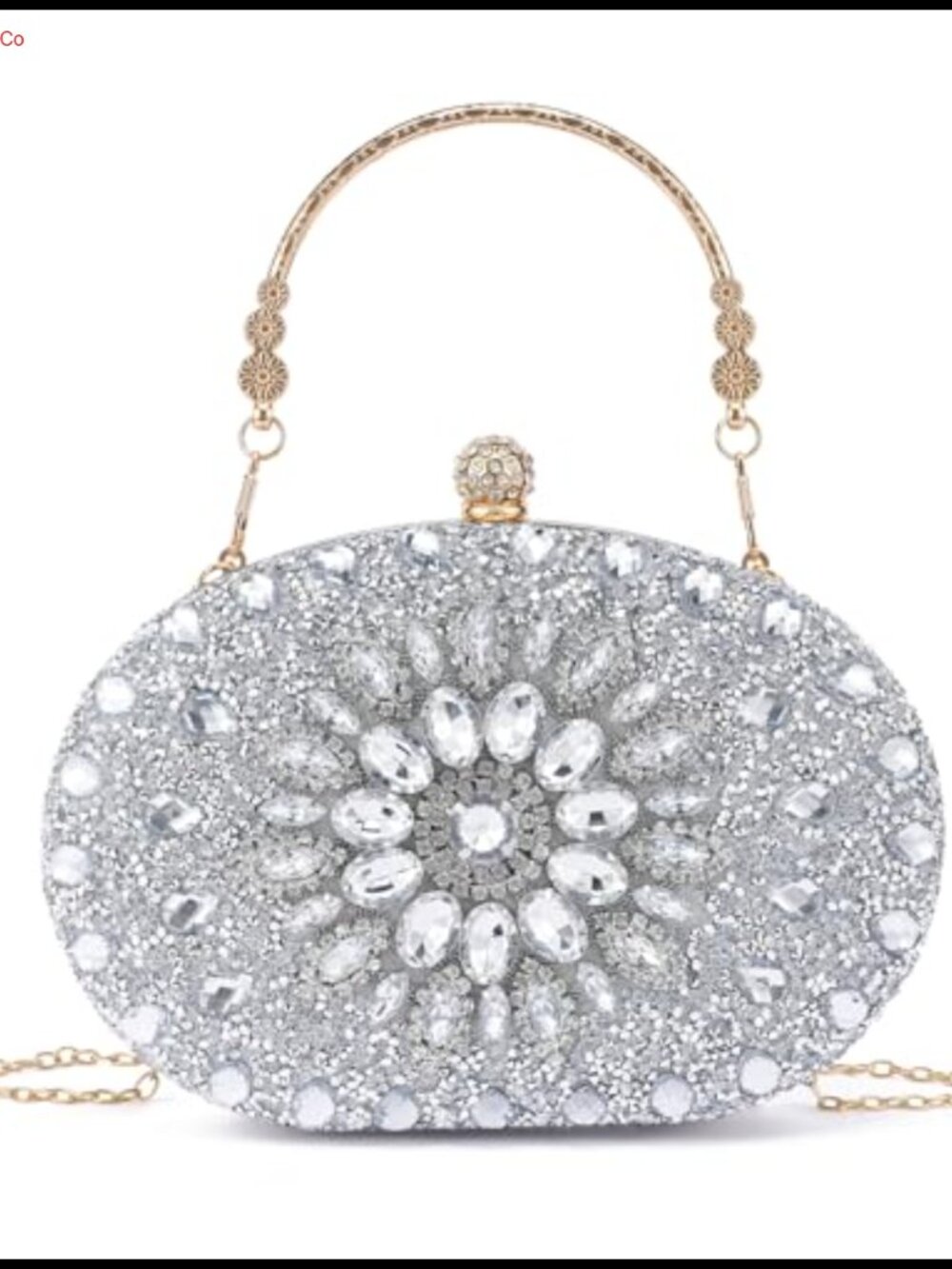 Rhinestone Crystal Evening Clutch with Chain & Top Handle